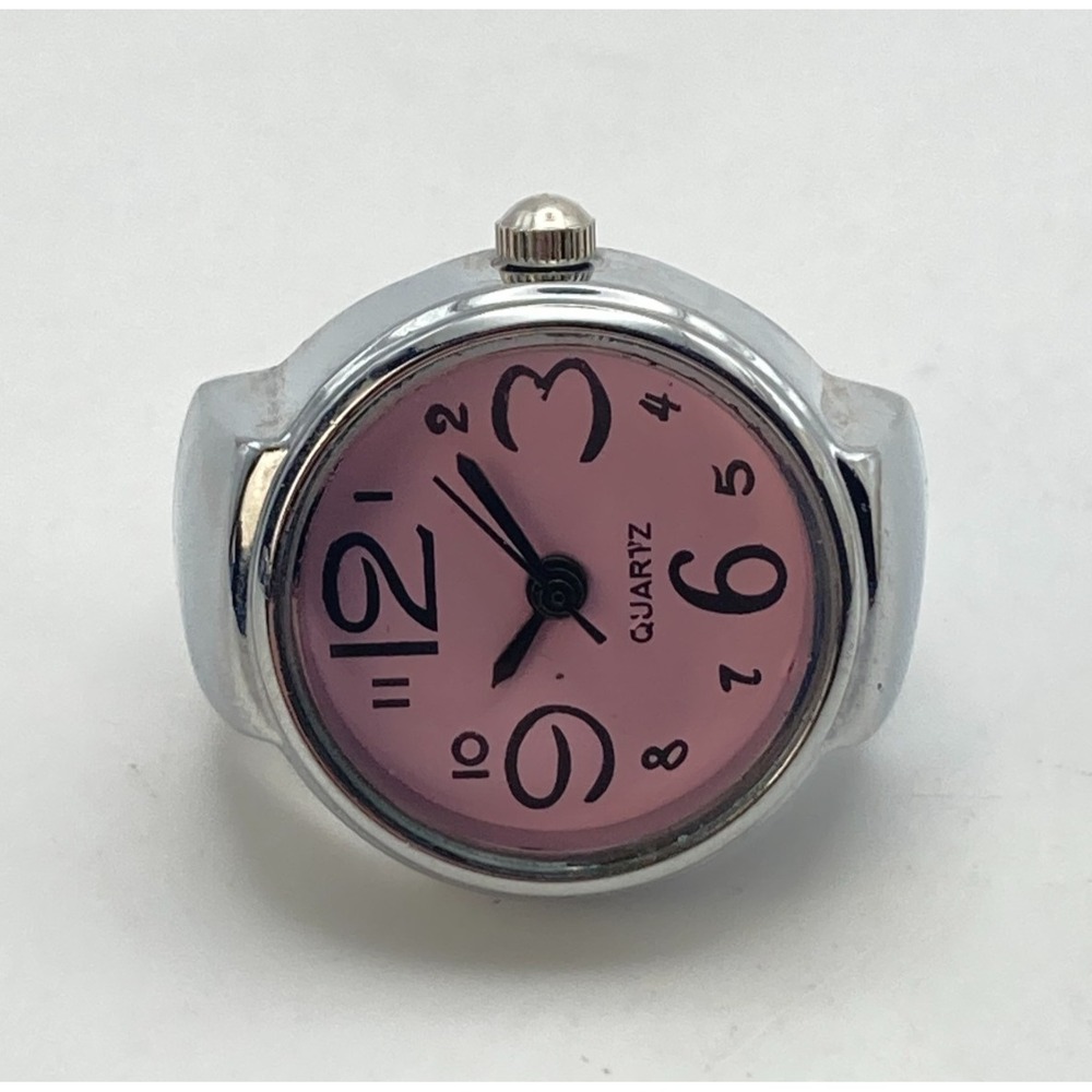 Modern Women's Ring Watch Pink Silver Tone 22mm Stretch Band New Battery